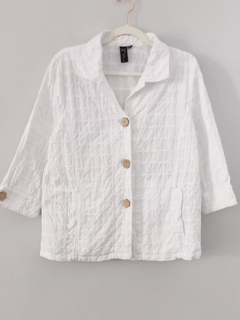 FOCUS CASUAL LIFE white textured cotton jacket blazer